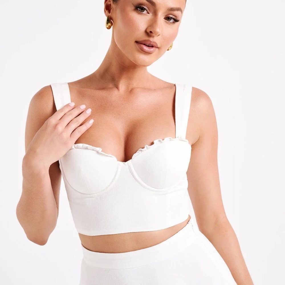 Meshki White Cupped Linen Crop - Size S